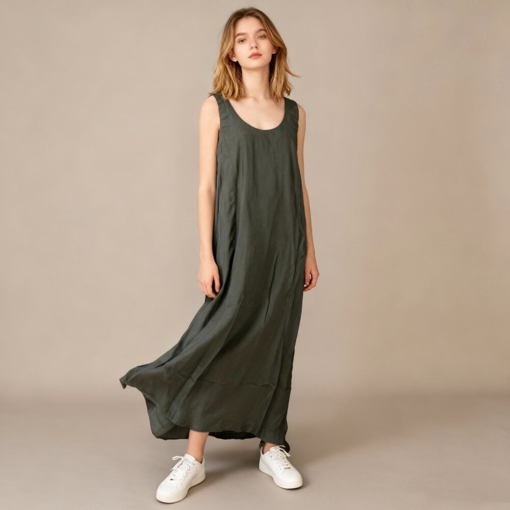 NWOT Mint Velvet Bow Tie at Back Olive Green Tank Maxi Dress US 12 UK 16